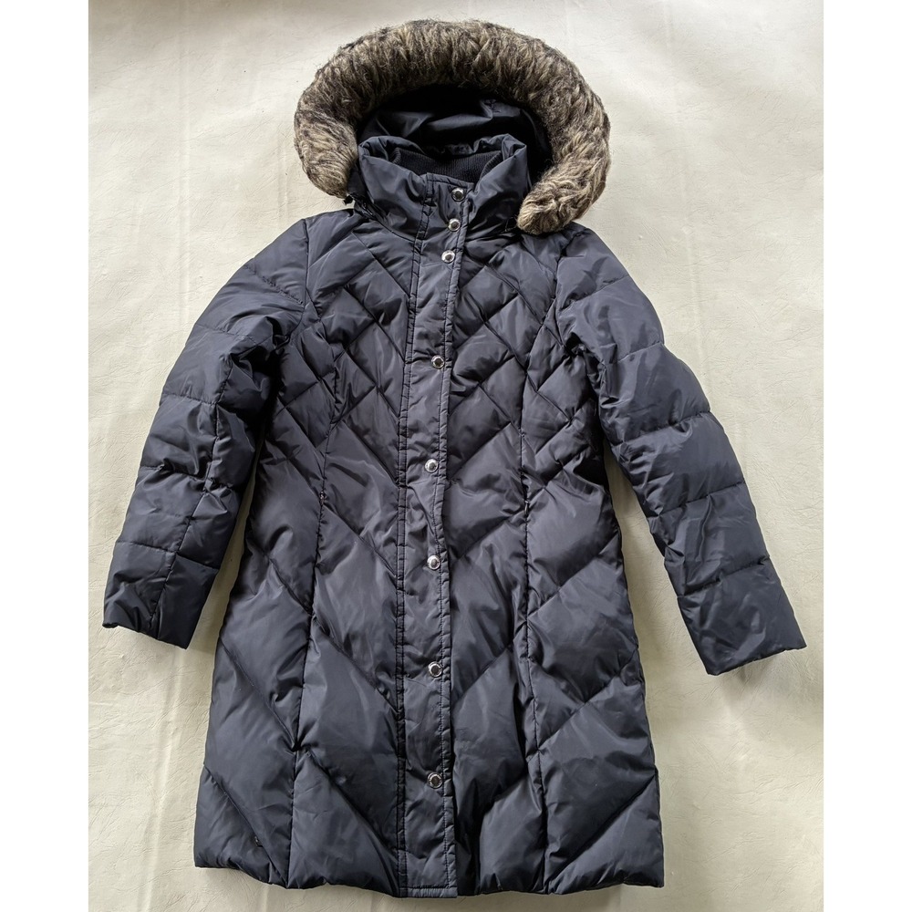 Tower by London Fog Women's Black Down Quilted Puffer Coat Faux Fur Hood Size S